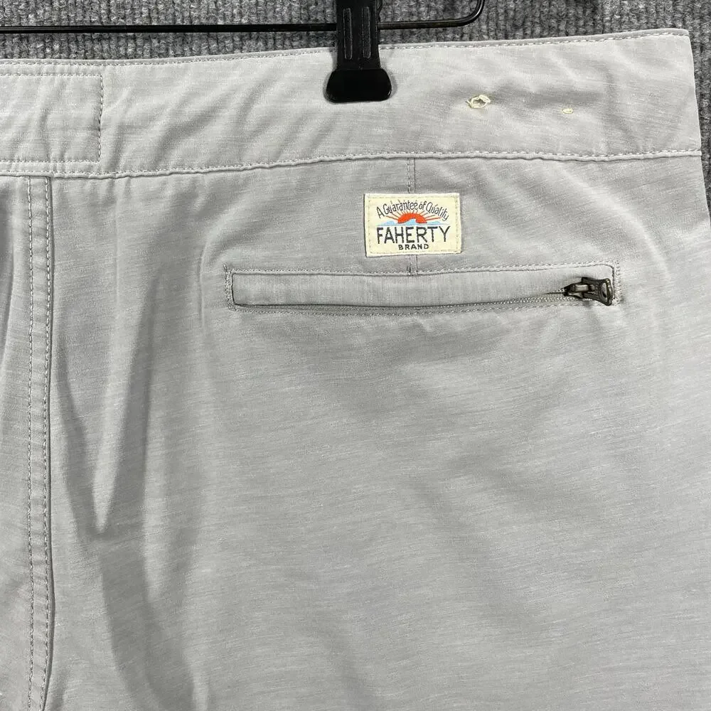 Faherty All Day Shorts Men's 36 Gray Zip Pockets Drawstring Casual Outdoors